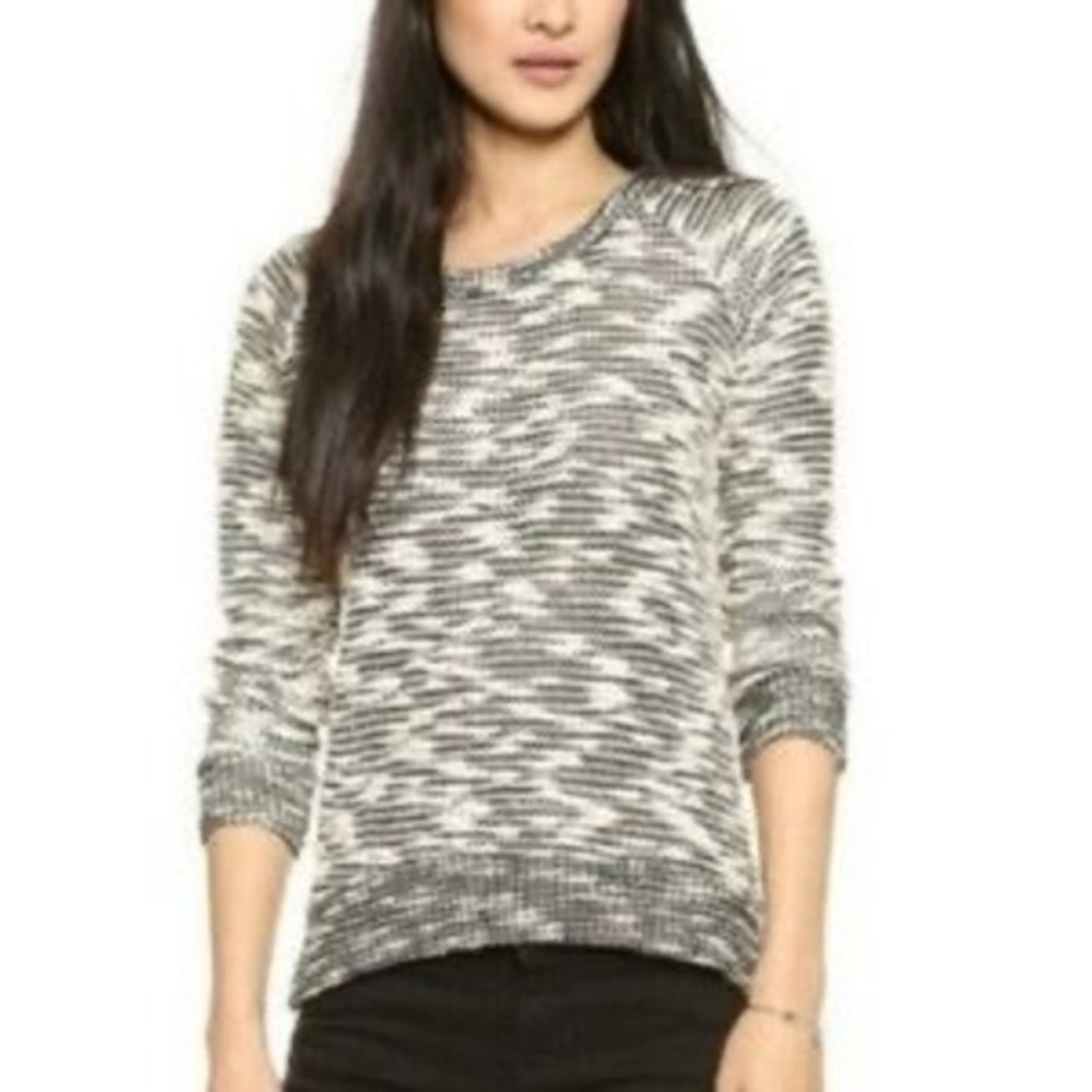 Monrow Speckled Knit Pullover‎ Sweater Black White Textured Crewneck XS Revolve